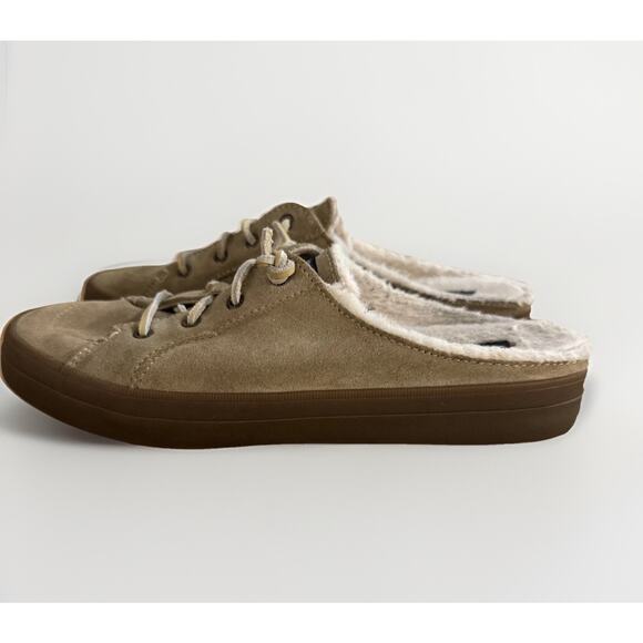 Sperry Crest Vibe Suede Faux Fur Lined Slip on Mule Sneaker Tan Women's sz 9.5 - Picture 1 of 7